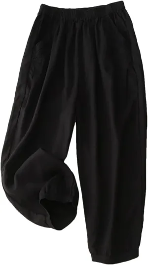 Dndrdhfb Women's Solid Color Wide Leg Pants Casual Cotton Linen High Waist Harem Pants
