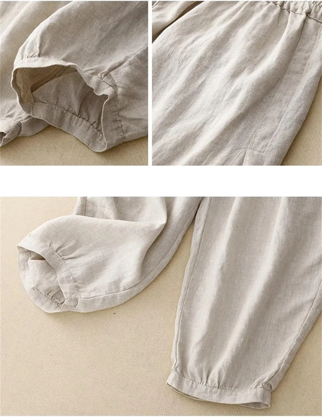 Dndrdhfb Women's Solid Color Wide Leg Pants Casual Cotton Linen High Waist Harem Pants