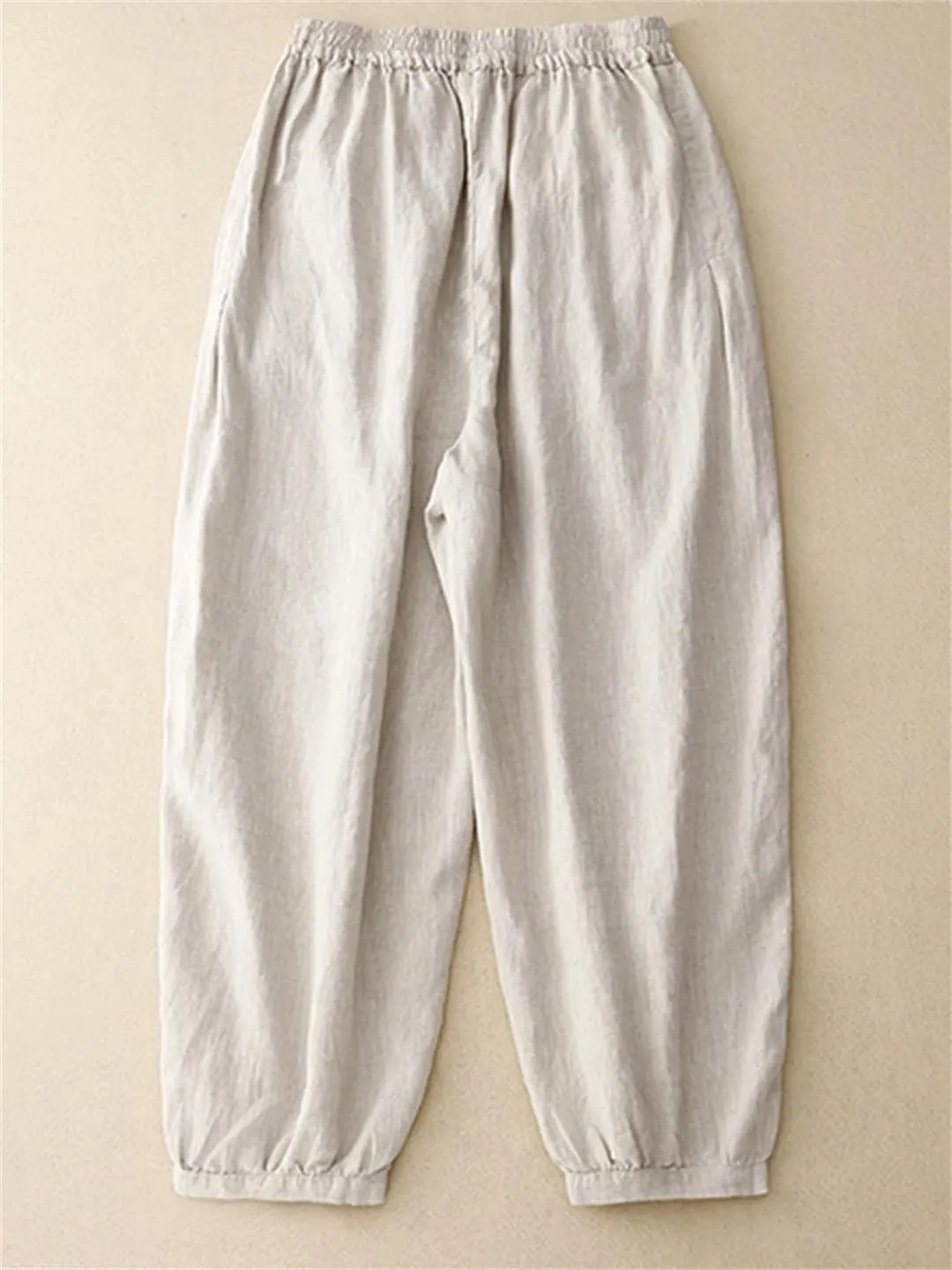 Dndrdhfb Women's Solid Color Wide Leg Pants Casual Cotton Linen High Waist Harem Pants