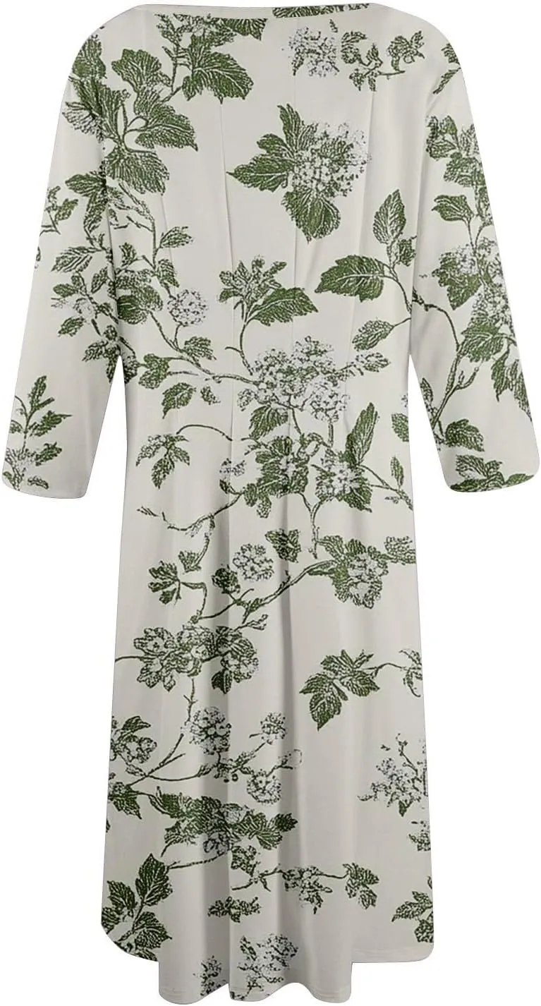Dress for Women 3/4 Sleeve Spring Wrap Dress Empire Waist Floral Fitted Dress Summer Cute Flowy Dresses with Pocket