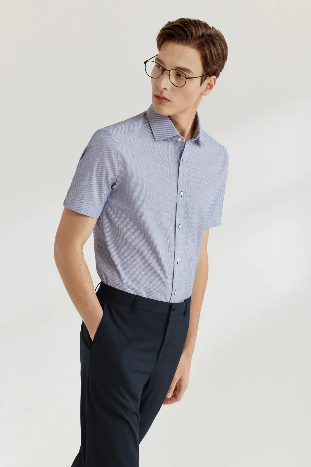 Easy Care Stretch Stripe Shirt in Smart Fit Short Sleeve