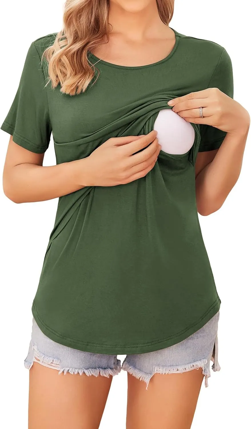 Ekouaer Women's Maternity Shirts Short Sleeves Nursing Tops 3 Pack Double Laye Breastfeeding Tees Pregnancy Clothes S-XXL