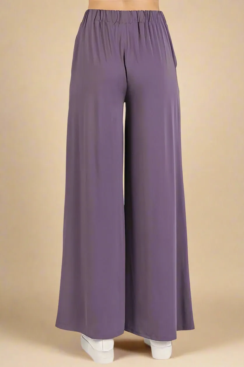 Elastic Waist Wide Leg Pants in Faded Plum
