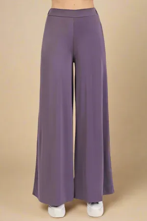 Elastic Waist Wide Leg Pants in Faded Plum
