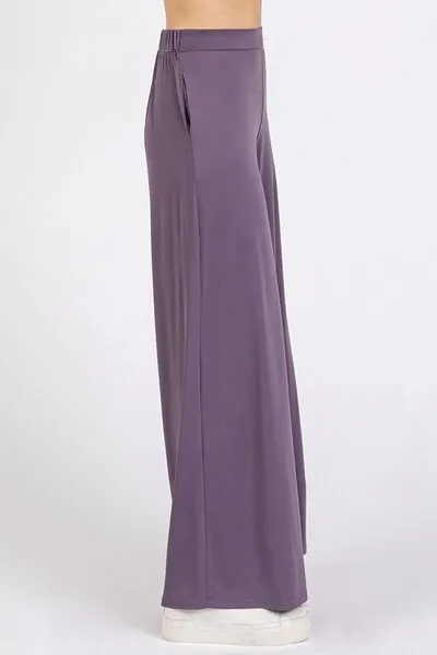 Elastic Waist Wide Leg Pants in Faded Plum
