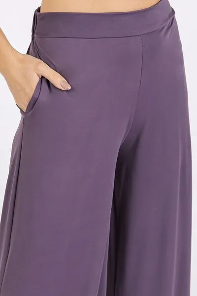 Elastic Waist Wide Leg Pants in Faded Plum