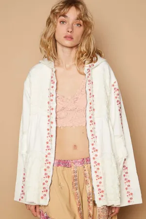 Embroidered Lace Patch Zip Up Jacket