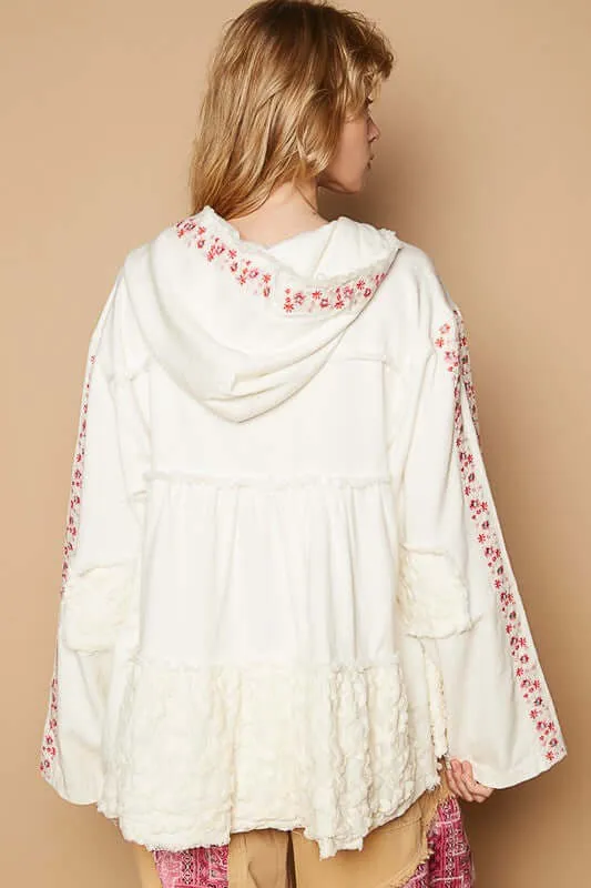 Embroidered Lace Patch Zip Up Jacket