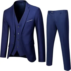 evzosrz Men Suits 3 Pieces Set Two Button Slim Fit Solid Color Jacket Tuxedo Formal Smart Wedding Business Casual Suit