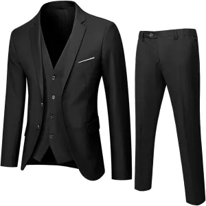 evzosrz Men Suits 3 Pieces Set Two Button Slim Fit Solid Color Jacket Tuxedo Formal Smart Wedding Business Casual Suit