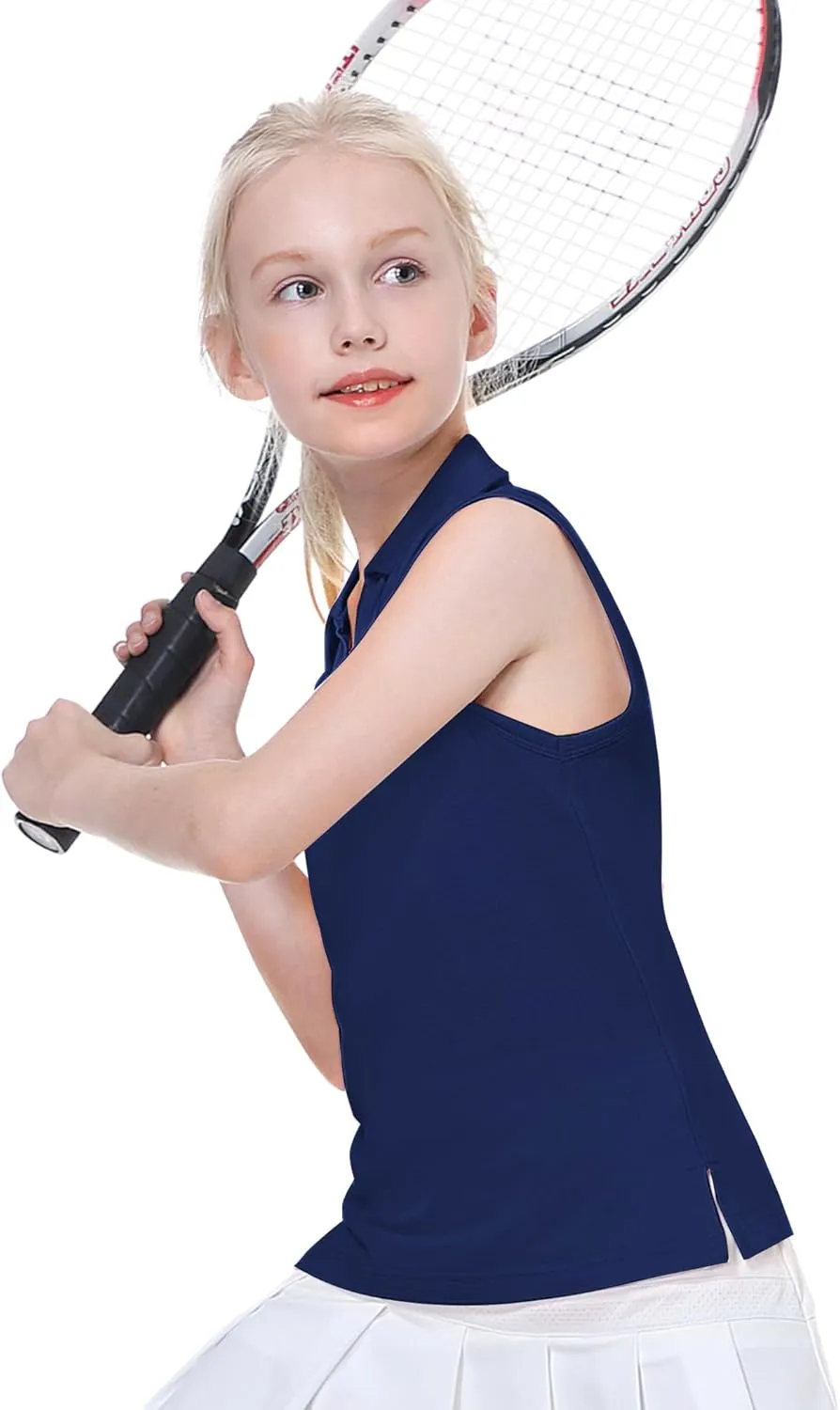 EXARUS Girls' Golf Sleeveless Shirts Polo Tennis Kids V-Neck Athletic Workout Tank Tops UPF 50  Quick Dry Golf Clothes