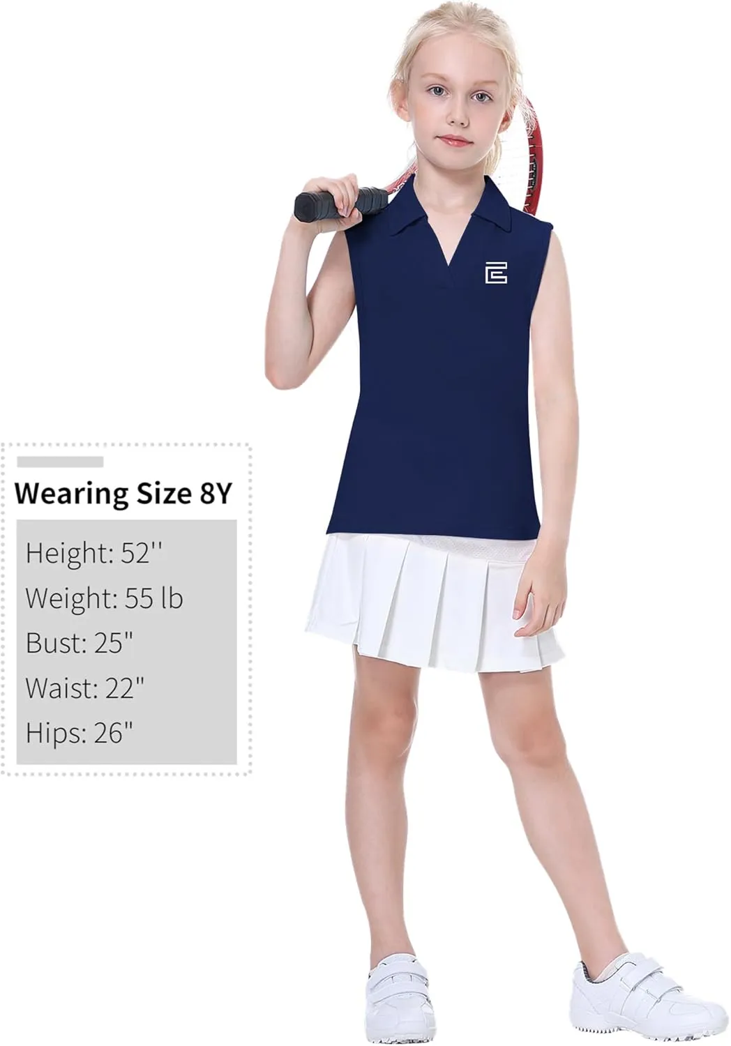 EXARUS Girls' Golf Sleeveless Shirts Polo Tennis Kids V-Neck Athletic Workout Tank Tops UPF 50  Quick Dry Golf Clothes
