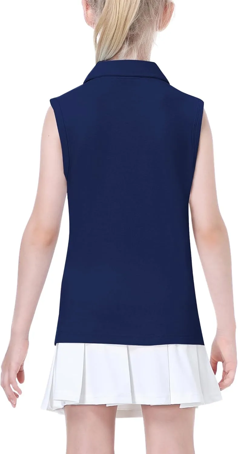 EXARUS Girls' Golf Sleeveless Shirts Polo Tennis Kids V-Neck Athletic Workout Tank Tops UPF 50  Quick Dry Golf Clothes
