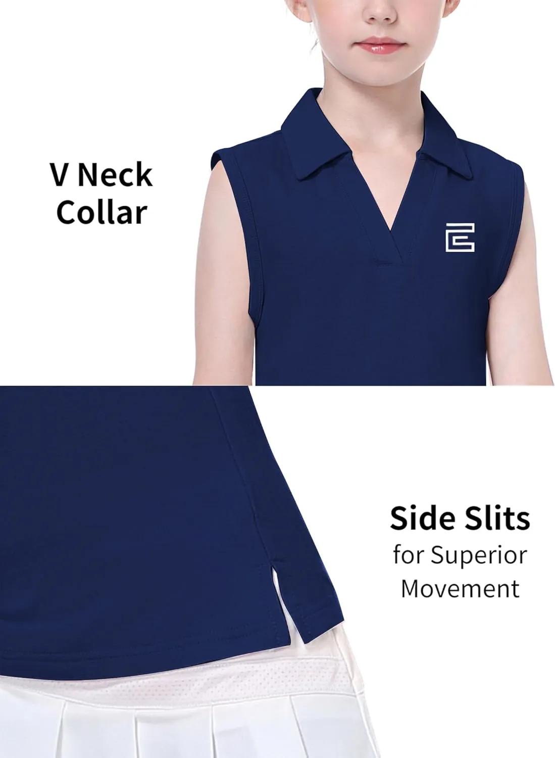 EXARUS Girls' Golf Sleeveless Shirts Polo Tennis Kids V-Neck Athletic Workout Tank Tops UPF 50  Quick Dry Golf Clothes