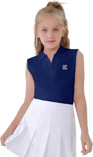 EXARUS Girls' Golf Sleeveless Shirts Polo Tennis Kids V-Neck Athletic Workout Tank Tops UPF 50  Quick Dry Golf Clothes