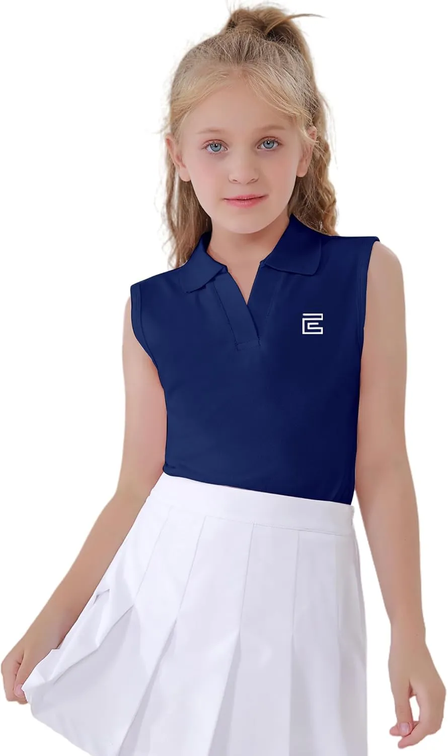EXARUS Girls' Golf Sleeveless Shirts Polo Tennis Kids V-Neck Athletic Workout Tank Tops UPF 50  Quick Dry Golf Clothes