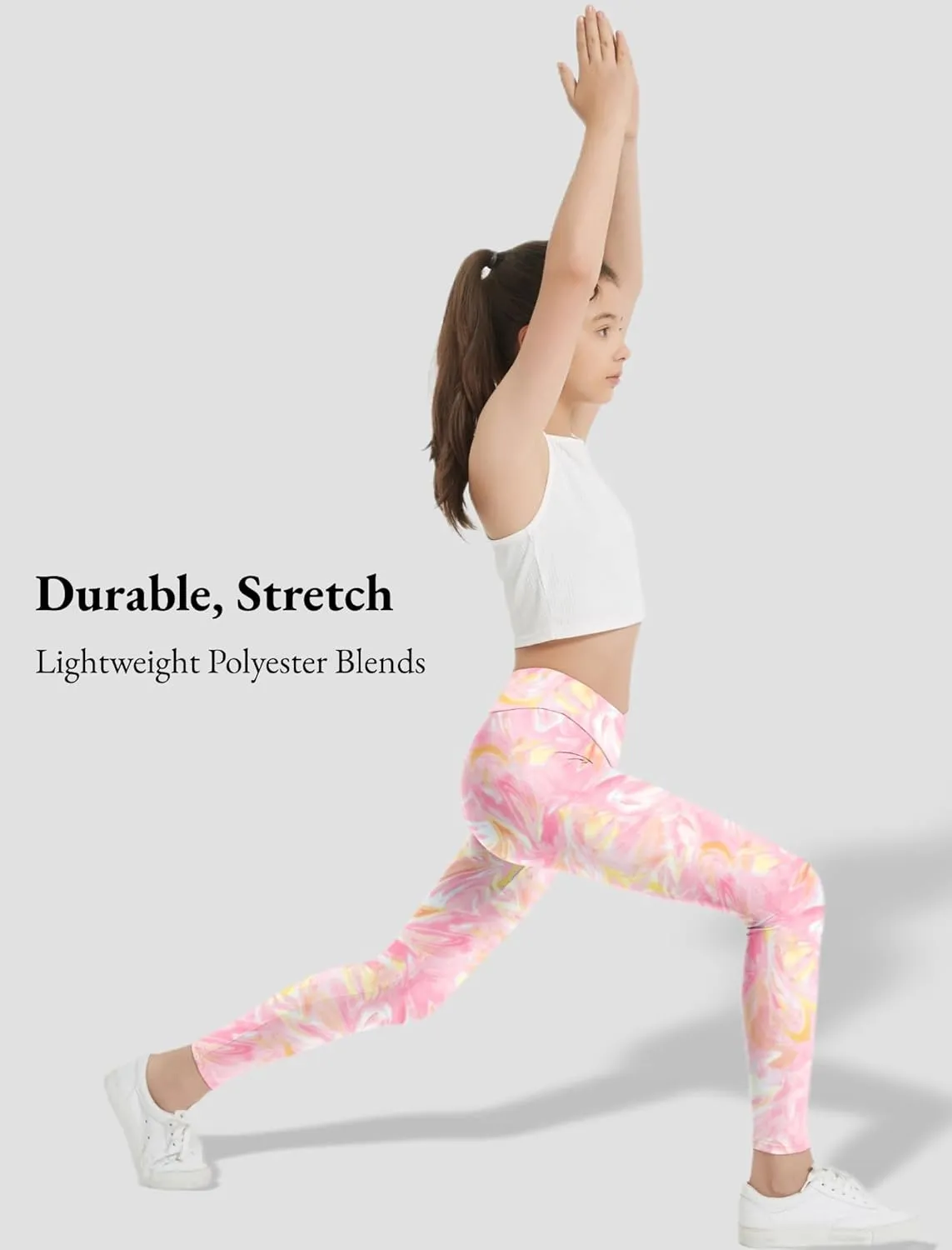 EXARUS Girls Leggings Skinny/Flare Yoga Pants Lightweight Flat/Crossover Waist Multipack Dance High Waisted Soft 6-14Y