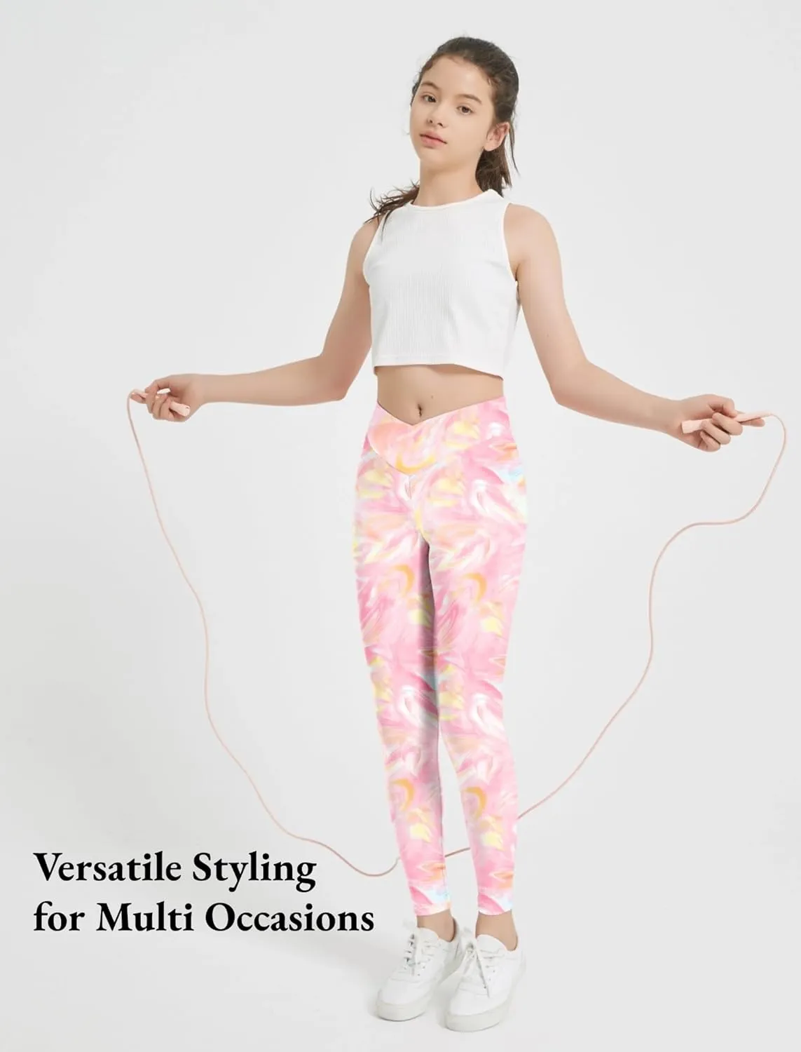 EXARUS Girls Leggings Skinny/Flare Yoga Pants Lightweight Flat/Crossover Waist Multipack Dance High Waisted Soft 6-14Y