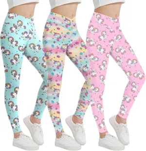 EXARUS Girls Leggings Skinny/Flare Yoga Pants Lightweight Flat/Crossover Waist Multipack Dance High Waisted Soft 6-14Y