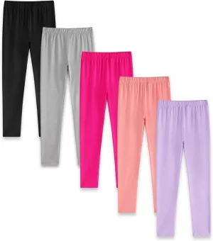 EXARUS Girls Leggings Skinny/Flare Yoga Pants Lightweight Flat/Crossover Waist Multipack Dance High Waisted Soft 6-14Y