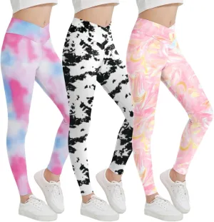 EXARUS Girls Leggings Skinny/Flare Yoga Pants Lightweight Flat/Crossover Waist Multipack Dance High Waisted Soft 6-14Y