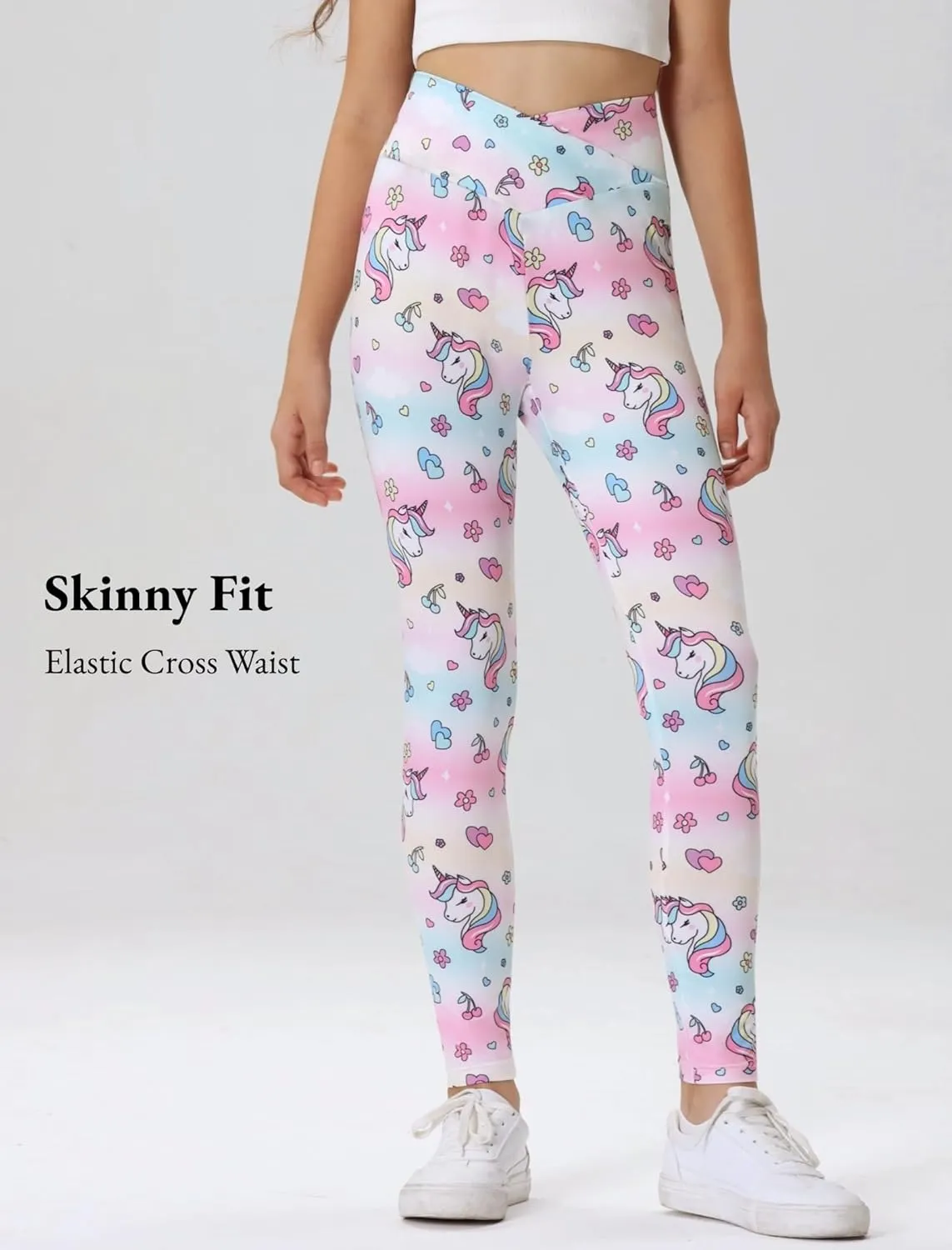 EXARUS Girls Leggings Skinny/Flare Yoga Pants Lightweight Flat/Crossover Waist Multipack Dance High Waisted Soft 6-14Y