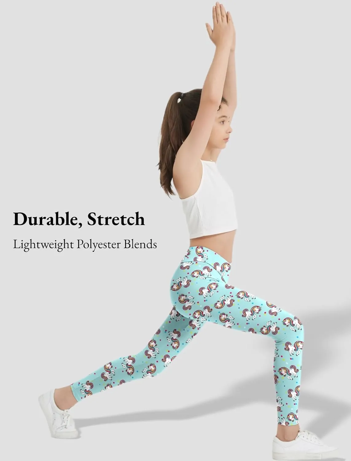 EXARUS Girls Leggings Skinny/Flare Yoga Pants Lightweight Flat/Crossover Waist Multipack Dance High Waisted Soft 6-14Y