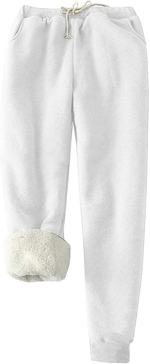 fartey Womens Fleece Lined Sweatpants Winter Sherpa Warm Joggers Pants Athletic Workout High Waist Casual Trousers