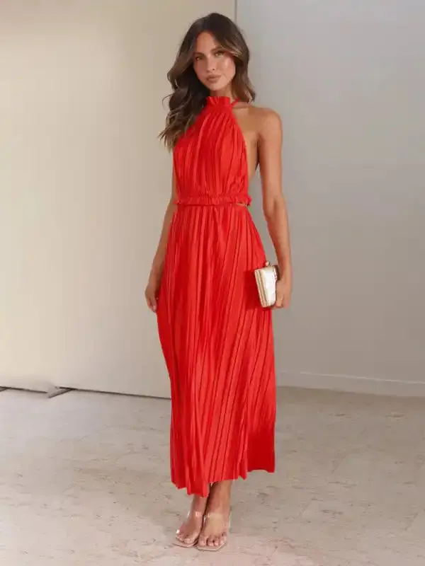 Fashionable Fresh Off-Shoulder Halterneck Strappy Personalized Backless Long Dress