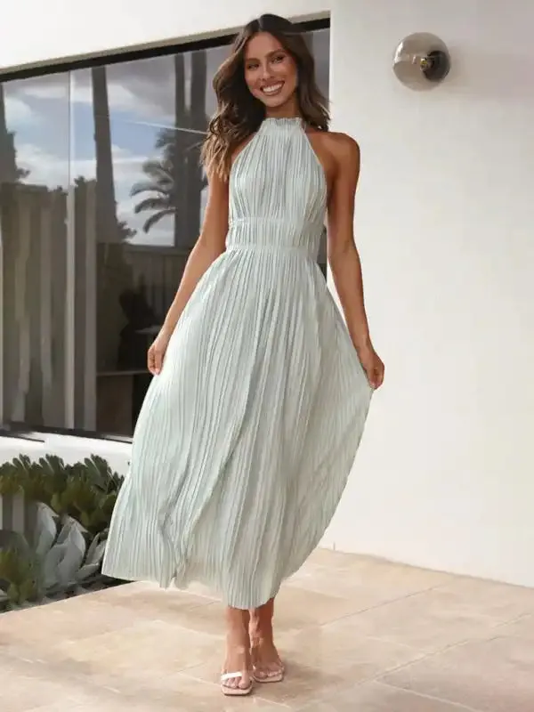 Fashionable Fresh Off-Shoulder Halterneck Strappy Personalized Backless Long Dress