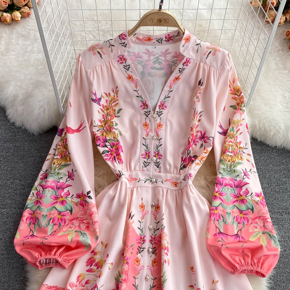 Fiona long sleeves floral print Vintage dress