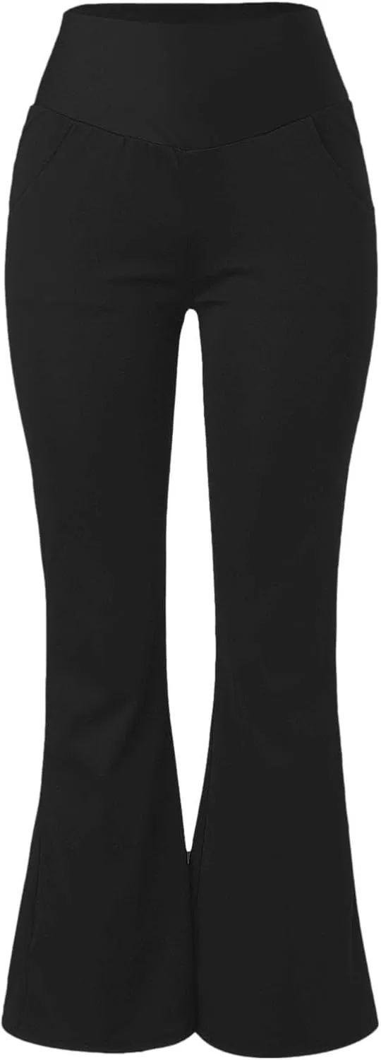 Flared Leggings for Women Trendy High Waist Tummy Control Yoga Pants Casual Comfy Gym Workout Trousers with Pockets