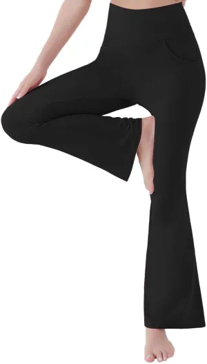 Flared Leggings for Women Trendy High Waist Tummy Control Yoga Pants Casual Comfy Gym Workout Trousers with Pockets
