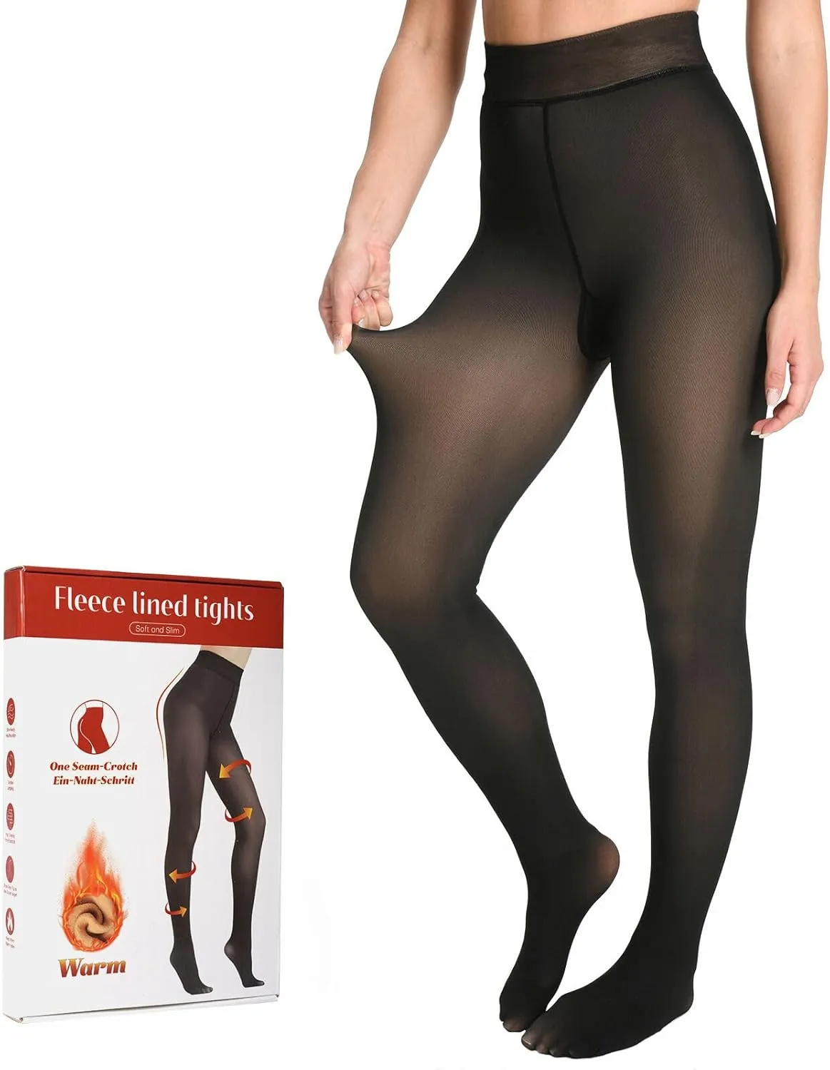 Fleece Lined Tights Women, Fake Translucent Thermal Winter Warm Fleece Tights, Sheer Thick Pantyhose Leggings for Women