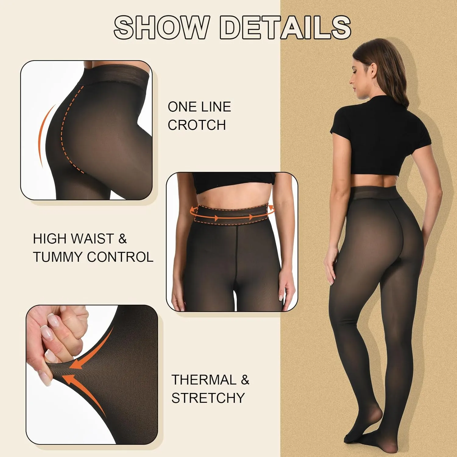 Fleece Lined Tights Women, Fake Translucent Thermal Winter Warm Fleece Tights, Sheer Thick Pantyhose Leggings for Women