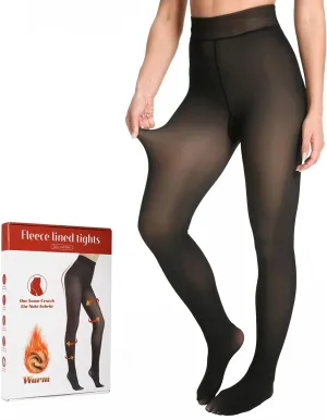 Fleece Lined Tights Women, Fake Translucent Thermal Winter Warm Fleece Tights, Sheer Thick Pantyhose Leggings for Women