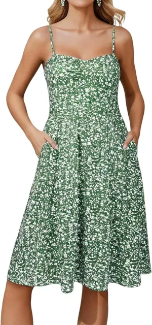 Floral Sundresses for Women 2025 Summer Midi Corset Boho Dresses Casual Spaghetti Straps Flowy Aline Vacation Beach Dress