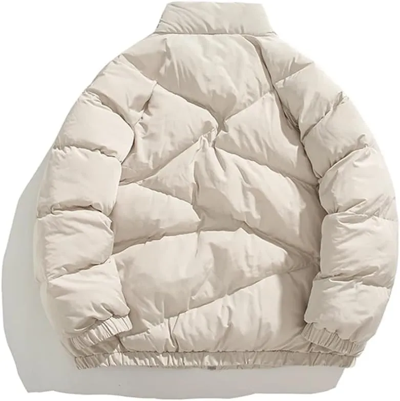Fnfmrfmr Men Solid Cotton Padded Jacket Long Sleeve Stand Collar Zipper Button Warm Casual Coat