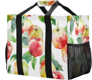 Fresh Apple Large Foldable Travel Tote Bag, Lightweight Waterproof Swim Pool Bag with Handles & Pocket for Beach Outdoor, Reusable Grocery Bag for Kitchen, Shopping