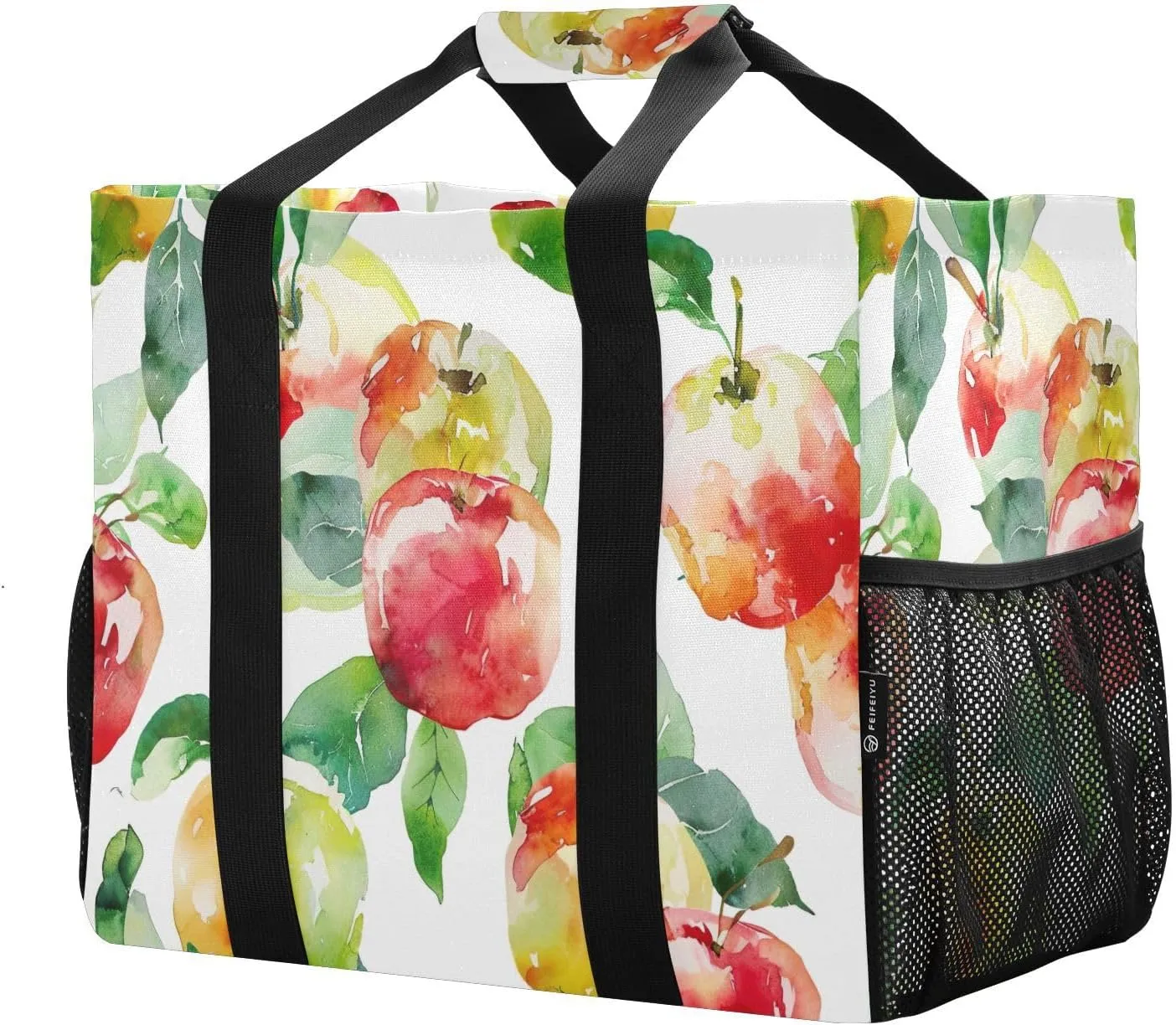 Fresh Apple Large Foldable Travel Tote Bag, Lightweight Waterproof Swim Pool Bag with Handles & Pocket for Beach Outdoor, Reusable Grocery Bag for Kitchen, Shopping
