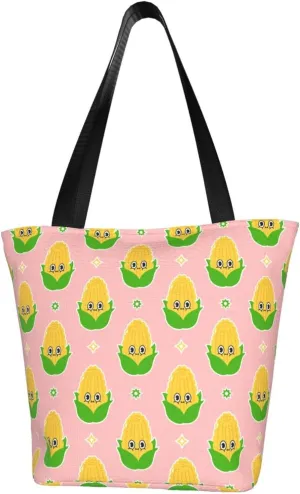 Fresh Ripe Corn Cobs Pattern Large Capacity Reusable Shoulder Bag Tote Bag For Women For Travel Beach Work Shopping