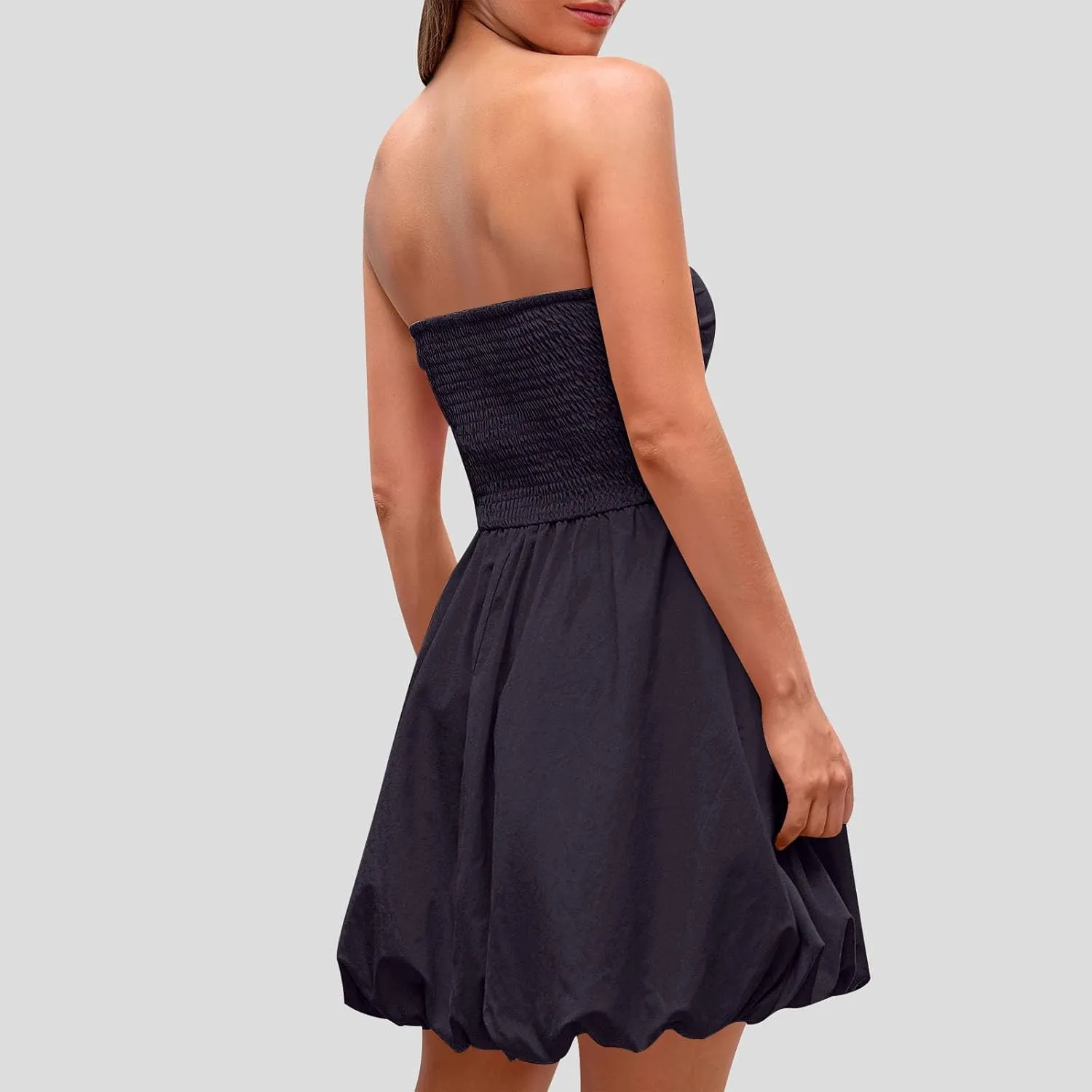 FZYLQY Women's Tube Top Dress 2025 Summer Casual Smocked A Line Sundress Trendy Strapless Bubble Short Mini Dresses