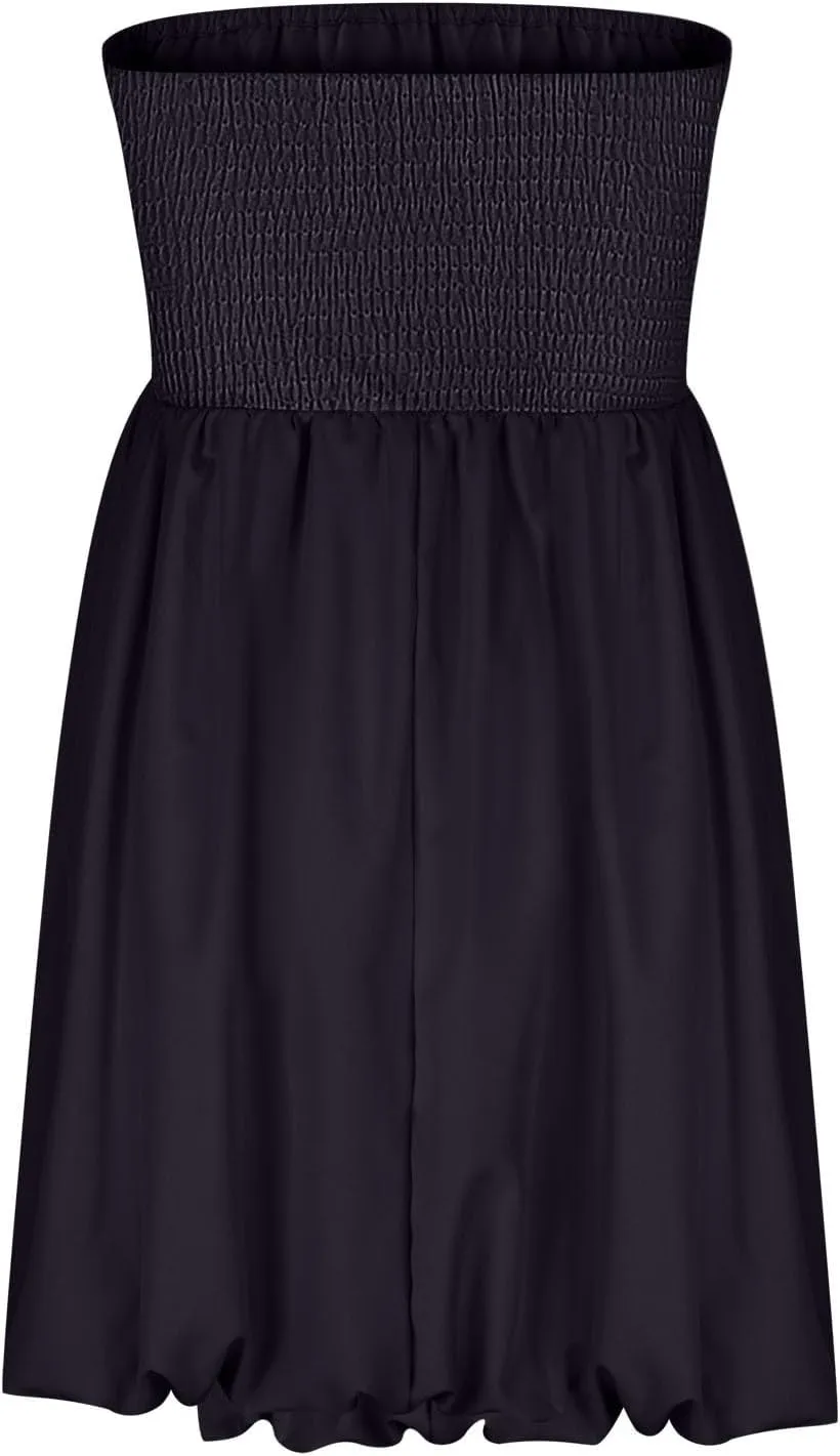 FZYLQY Women's Tube Top Dress 2025 Summer Casual Smocked A Line Sundress Trendy Strapless Bubble Short Mini Dresses