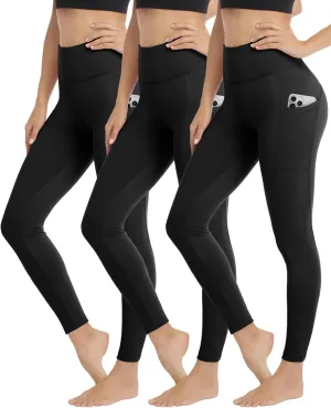 GAYHAY 3 Pack Leggings with Pockets for Women - High Waisted Tummy Control Soft Workout Gym Black Yoga Pants