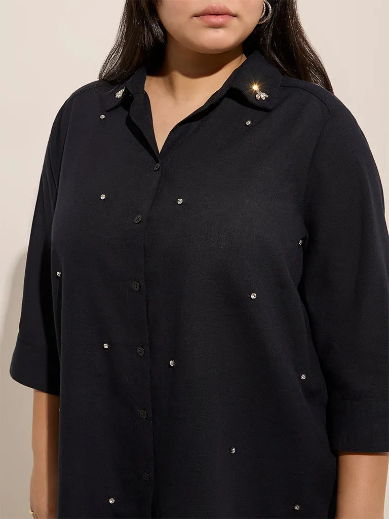 Gia Black Diamante Embellished Cotton Shirt
