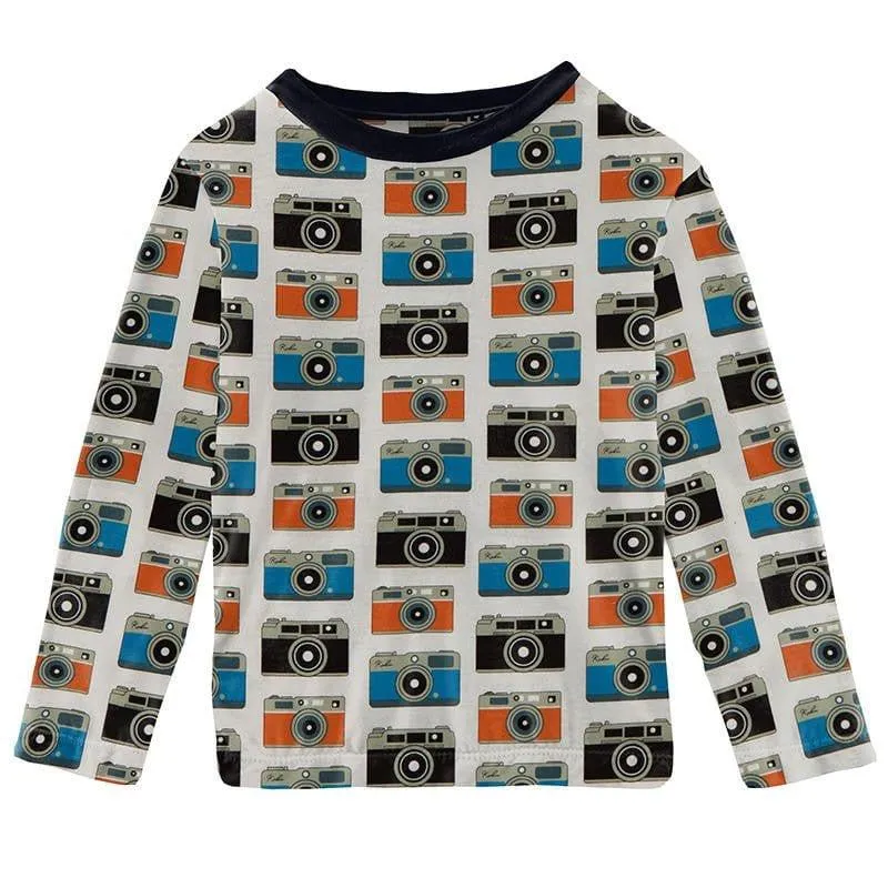 Girl's Print Bamboo Long Sleeve Tailored Fit Graphic Tee Shirt - Mom's Camera