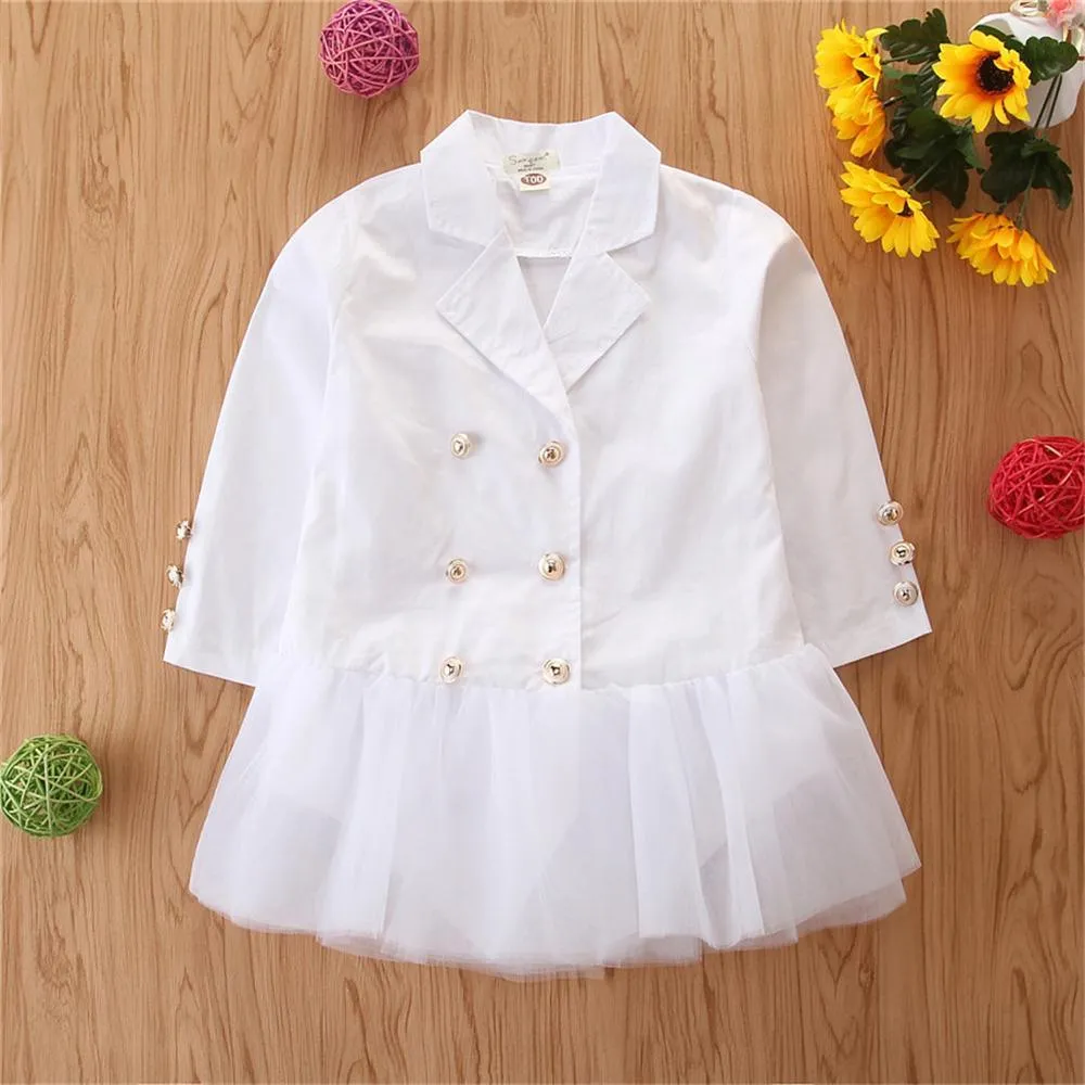 Girls Solid Long Sleeve Splicing Tulle Coats Wholesale