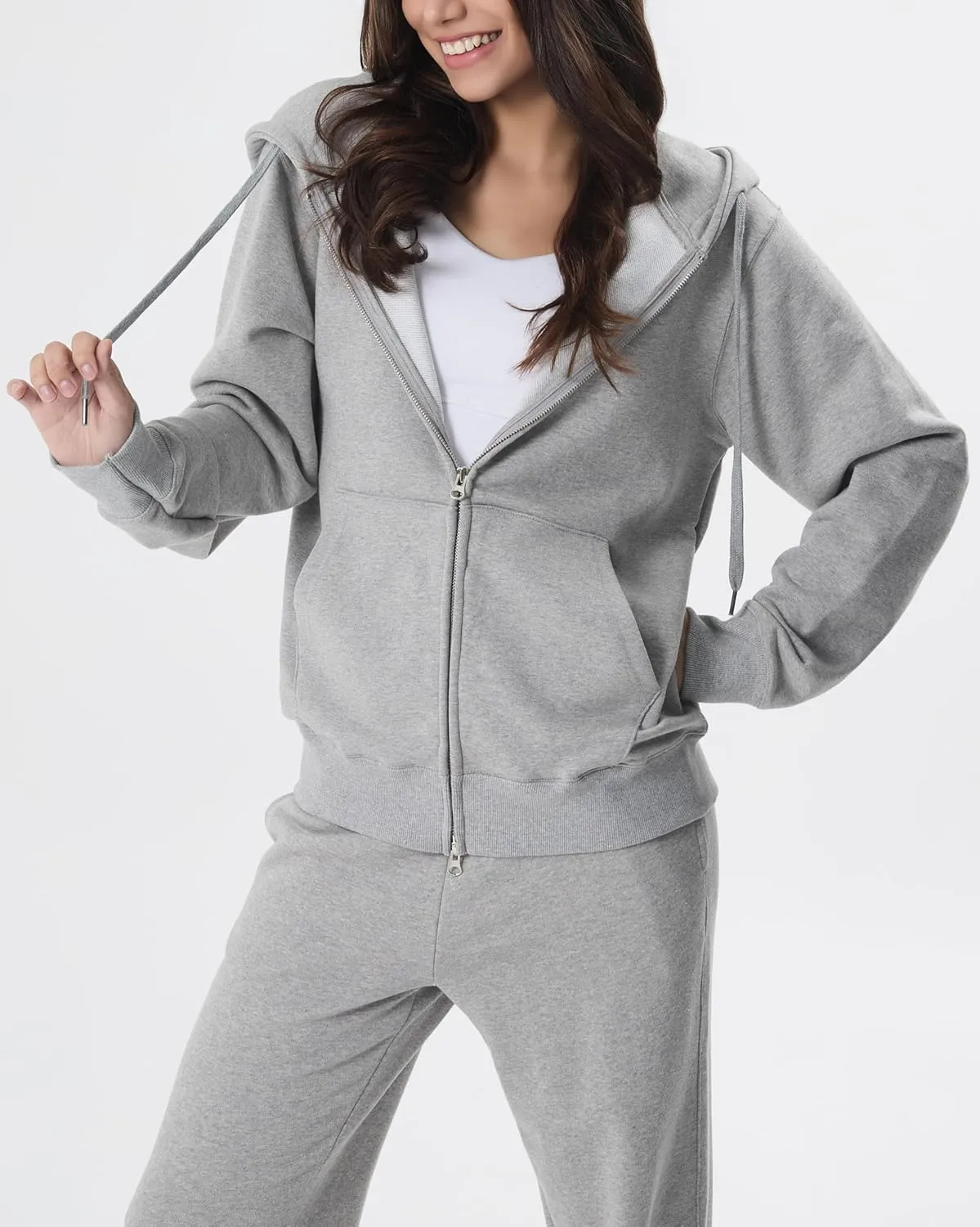 GIVON Women's Zip Up Hoodie Soft Thick French Terry Two Way Zipper Sweatshirt with Pockets Full Zip Cozy and Warm