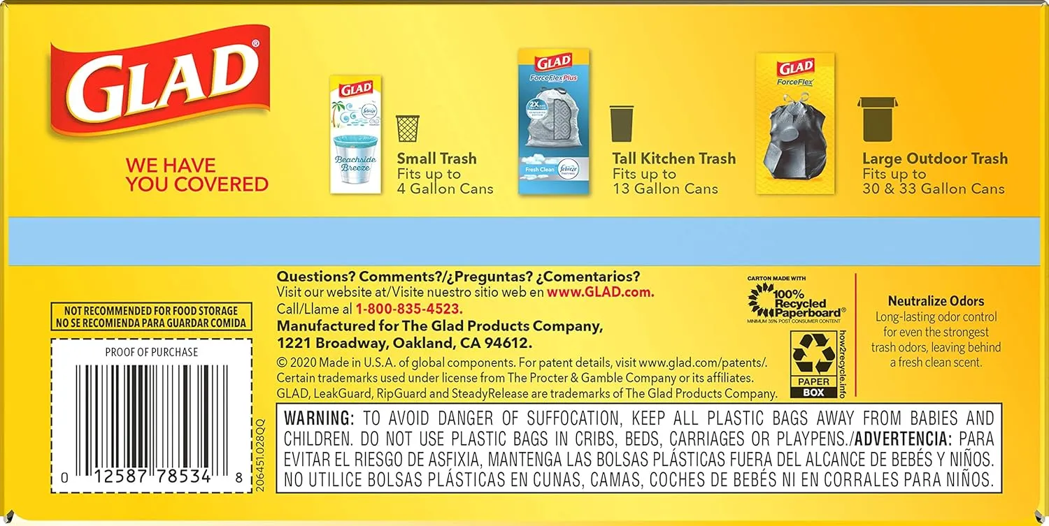 Glad ForceFlex Drawstring Trash Bags, 13 Gallon, Fresh Clean, 80 Count (Package May Vary)