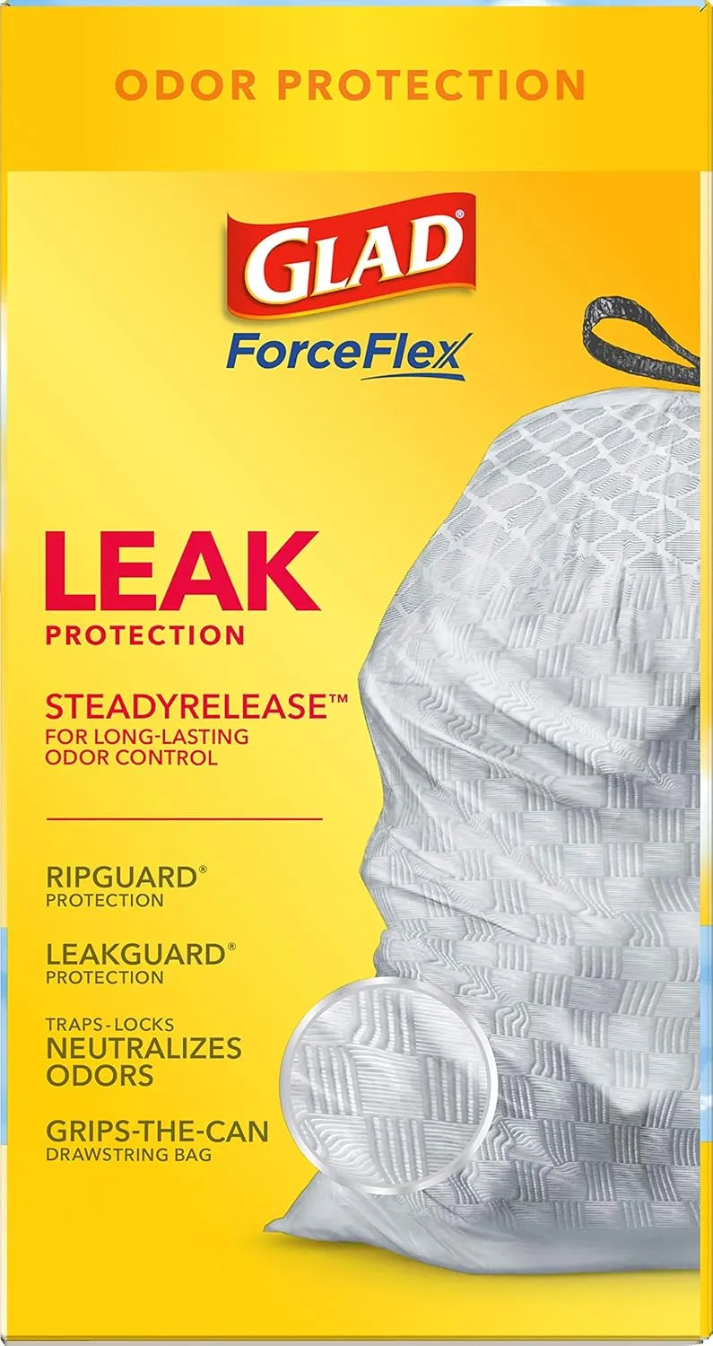 Glad ForceFlex Drawstring Trash Bags, 13 Gallon, Fresh Clean, 80 Count (Package May Vary)